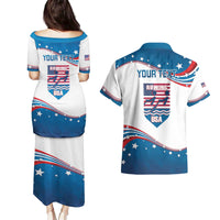 Personalized USA Rowing Couples Matching Puletasi and Hawaiian Shirt 2024 United States Flag Curve Style - Wonder Print Shop