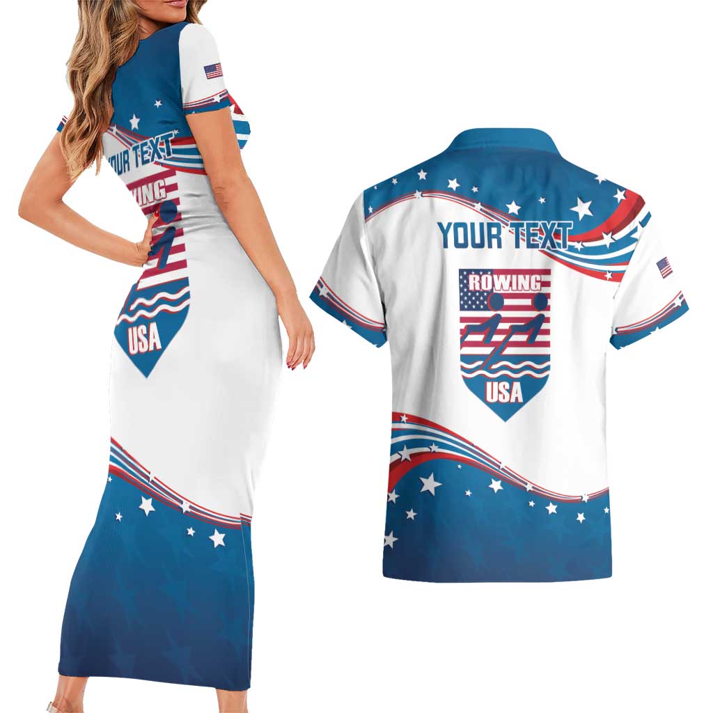 Personalized USA Rowing Couples Matching Short Sleeve Bodycon Dress and Hawaiian Shirt 2024 United States Flag Curve Style - Wonder Print Shop