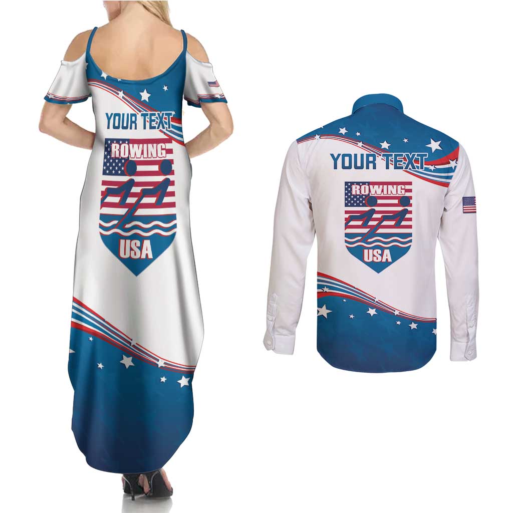 Personalized USA Rowing Couples Matching Summer Maxi Dress and Long Sleeve Button Shirt 2024 United States Flag Curve Style - Wonder Print Shop