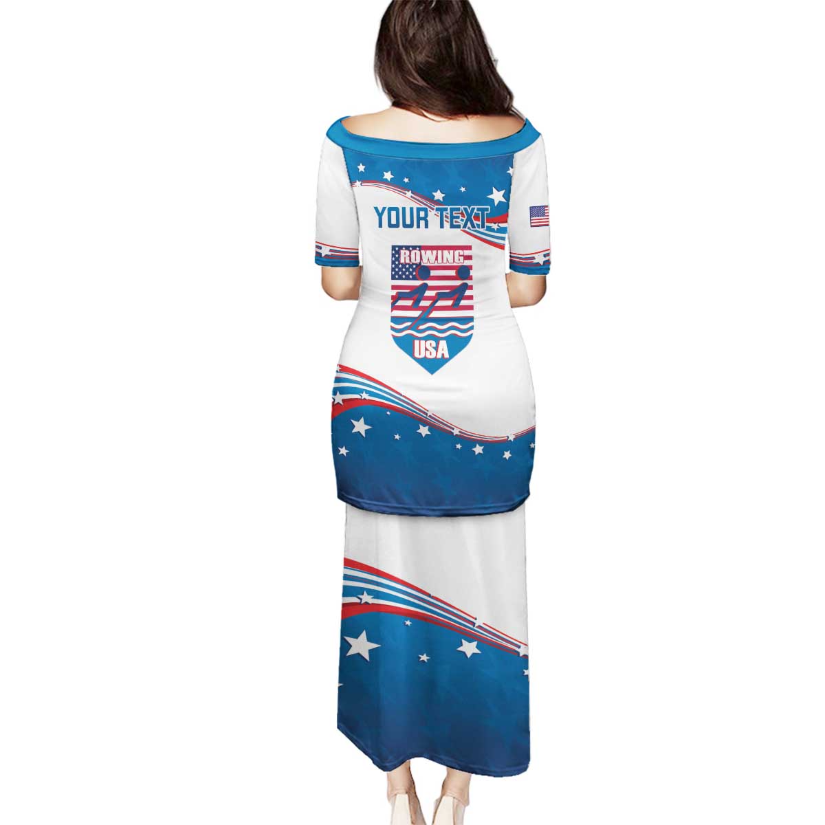 Personalized USA Rowing Family Matching Puletasi and Hawaiian Shirt 2024 United States Flag Curve Style - Wonder Print Shop