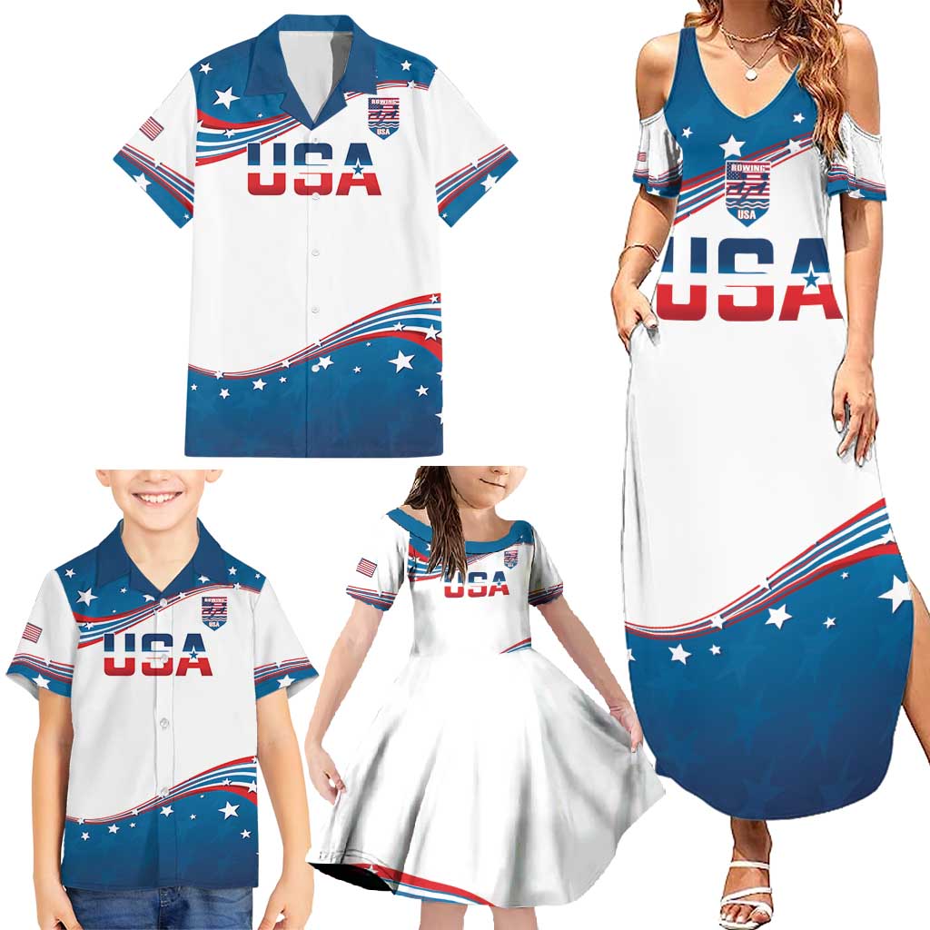 Personalized USA Rowing Family Matching Summer Maxi Dress and Hawaiian Shirt 2024 United States Flag Curve Style - Wonder Print Shop