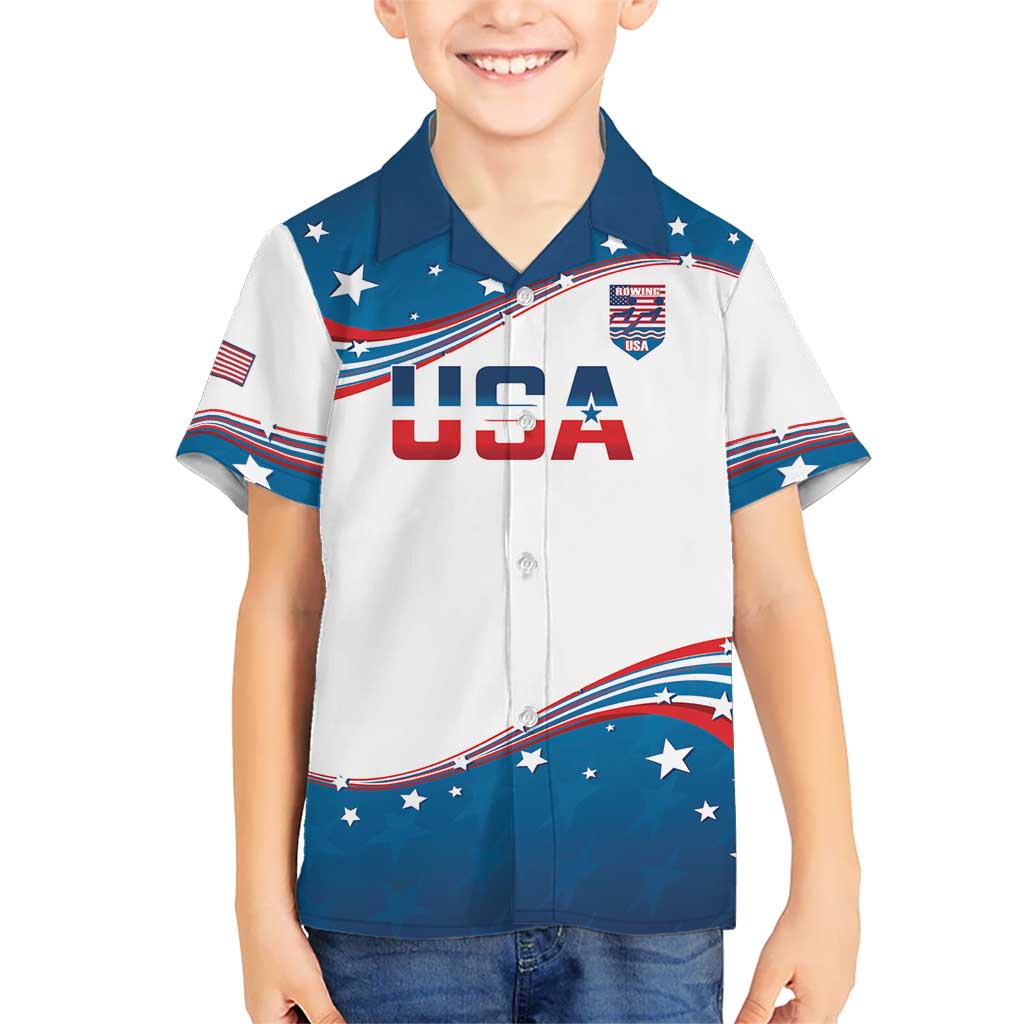 Personalized USA Rowing Kid Hawaiian Shirt 2024 United States Flag Curve Style - Wonder Print Shop