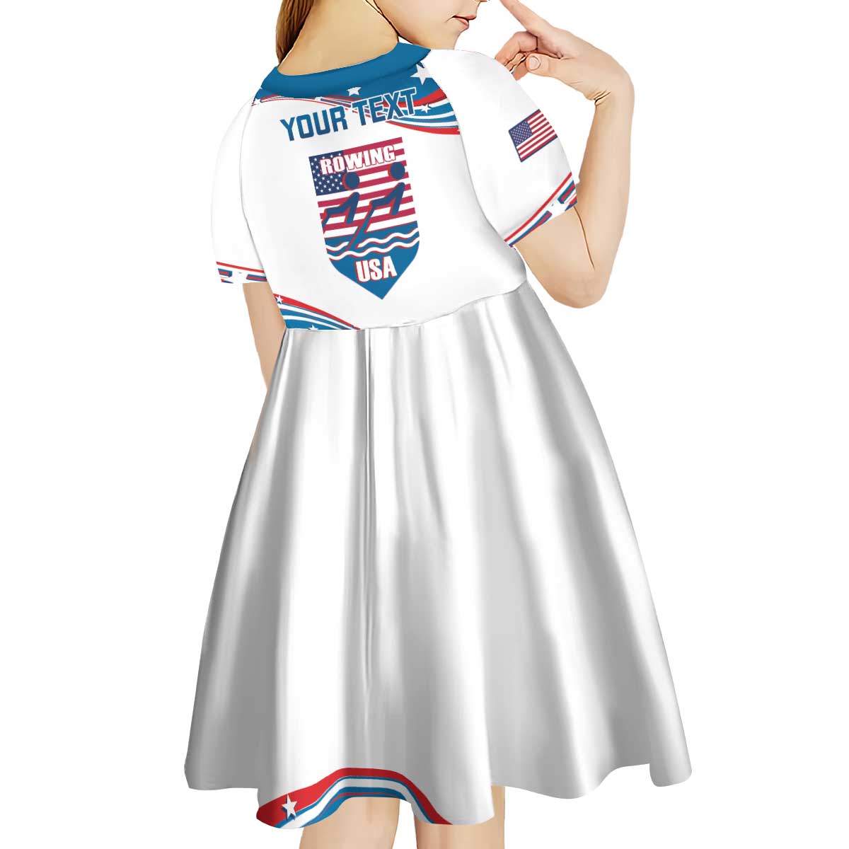 Personalized USA Rowing Kid Short Sleeve Dress 2024 United States Flag Curve Style - Wonder Print Shop