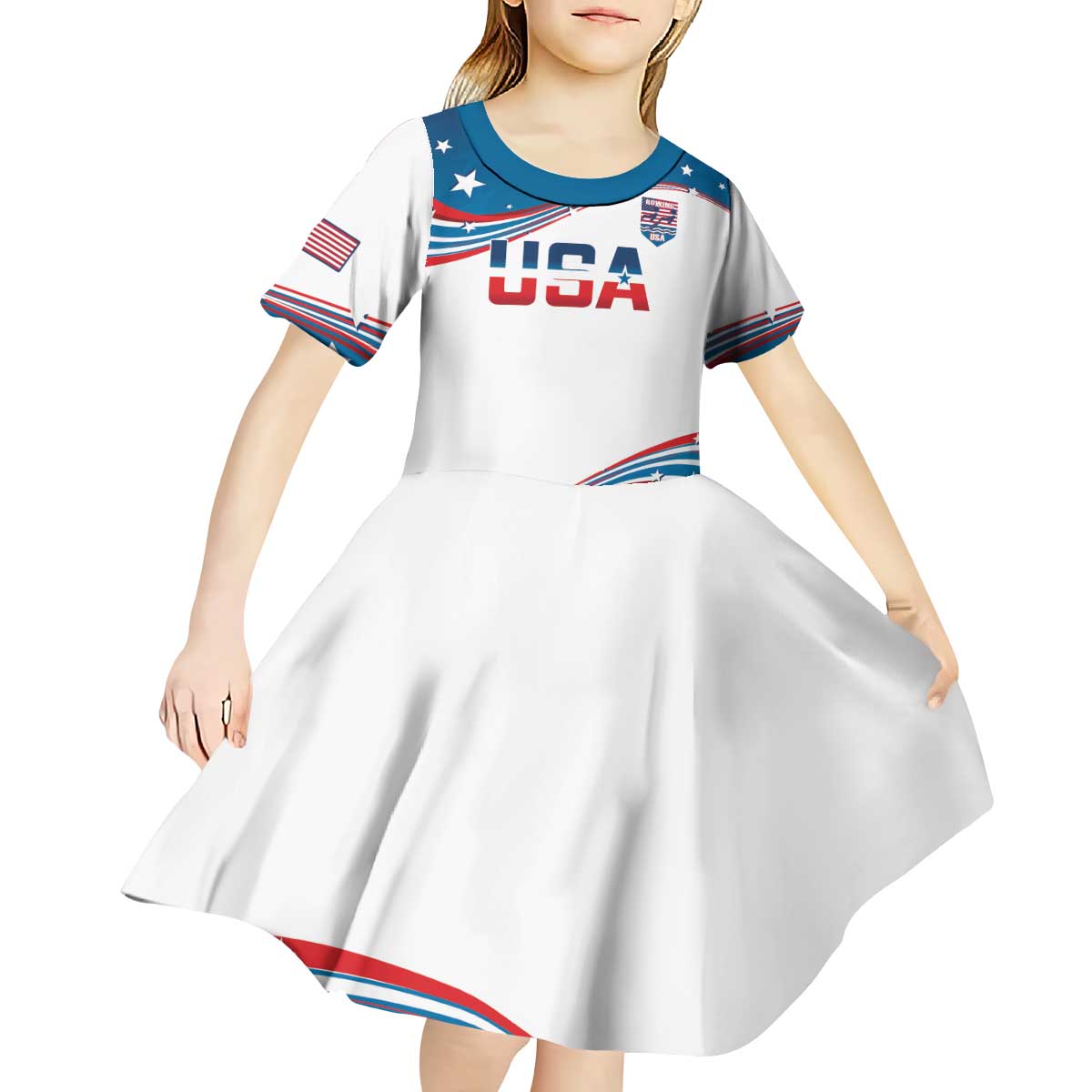 Personalized USA Rowing Kid Short Sleeve Dress 2024 United States Flag Curve Style - Wonder Print Shop