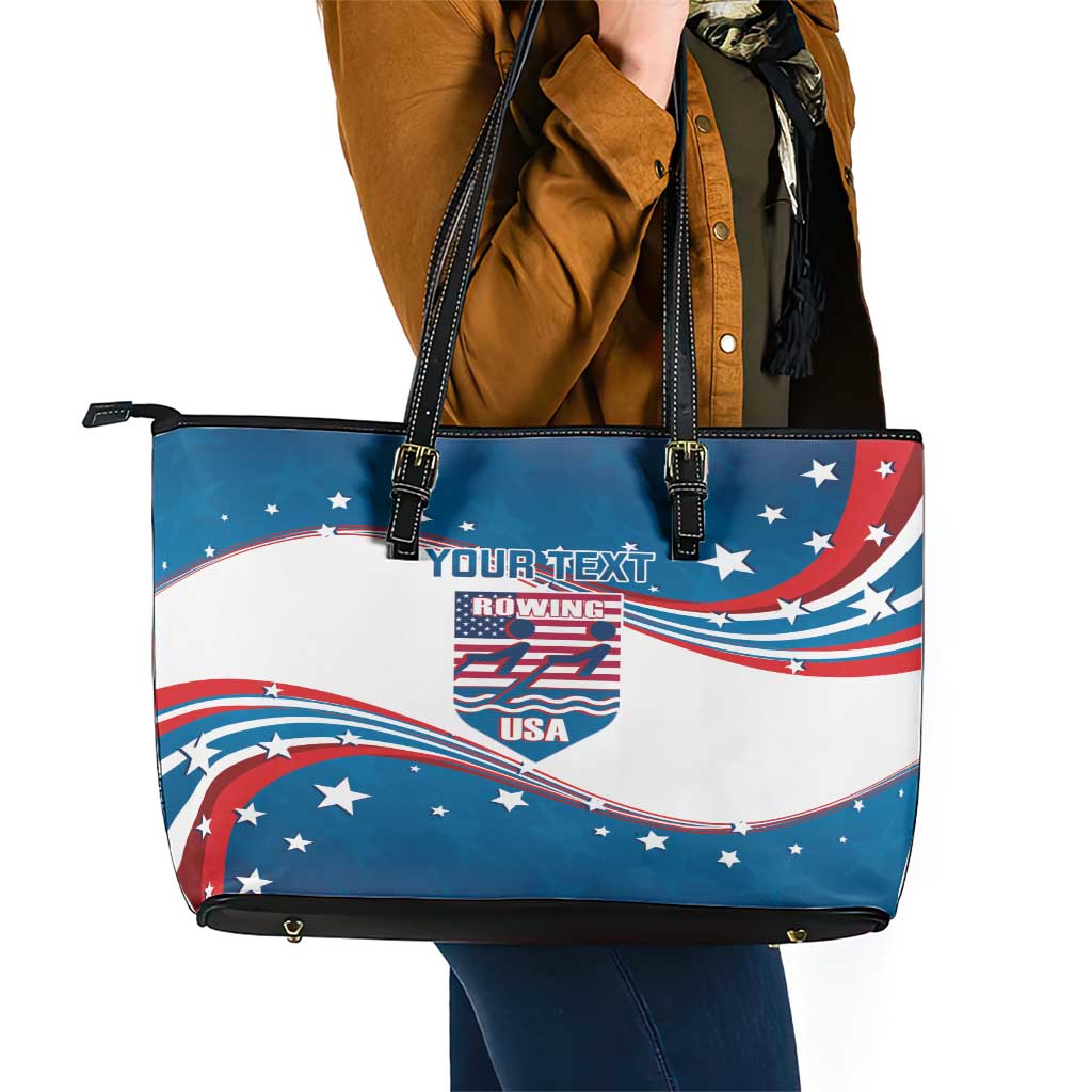Personalized USA Rowing Leather Tote Bag 2024 United States Flag Curve Style - Wonder Print Shop