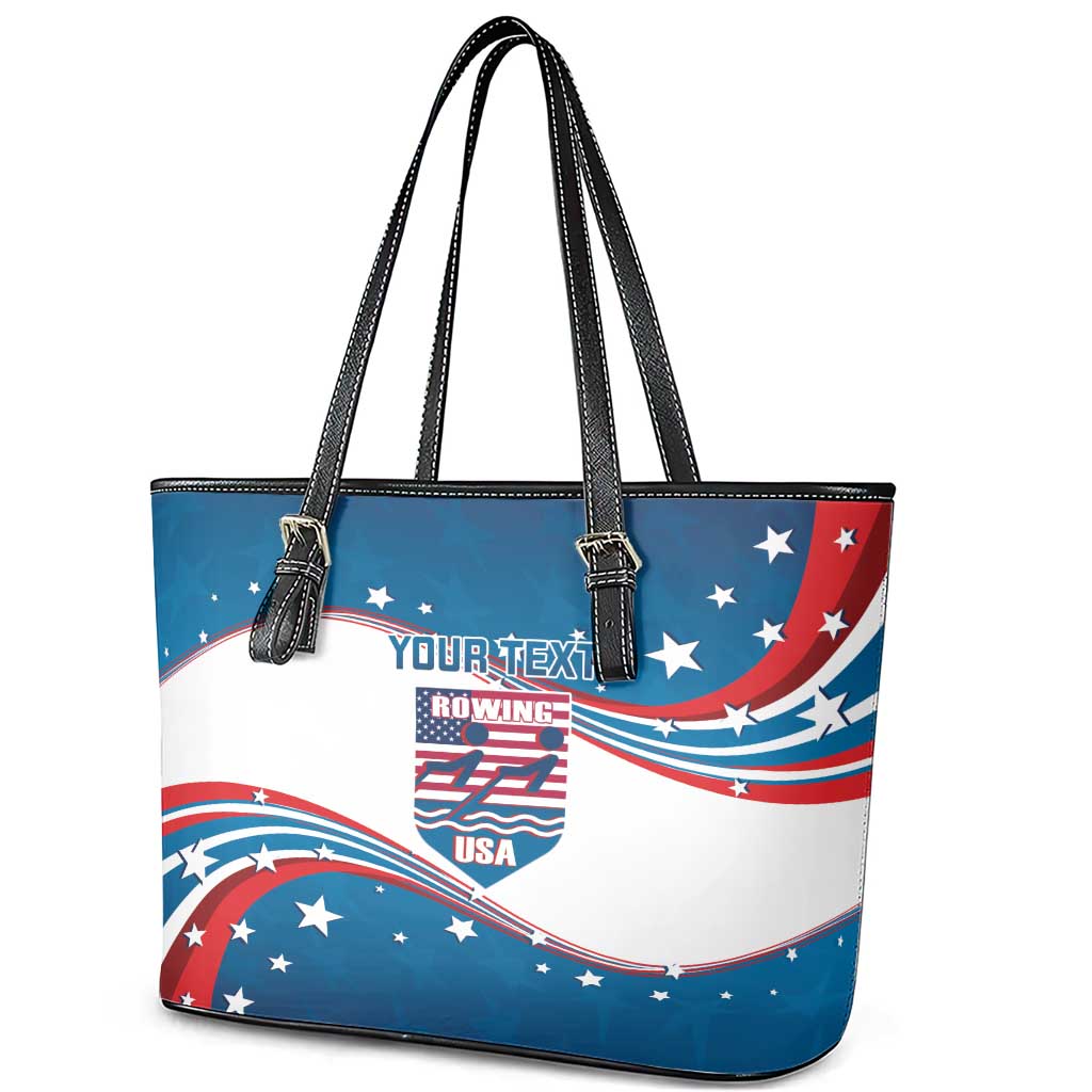 Personalized USA Rowing Leather Tote Bag 2024 United States Flag Curve Style - Wonder Print Shop