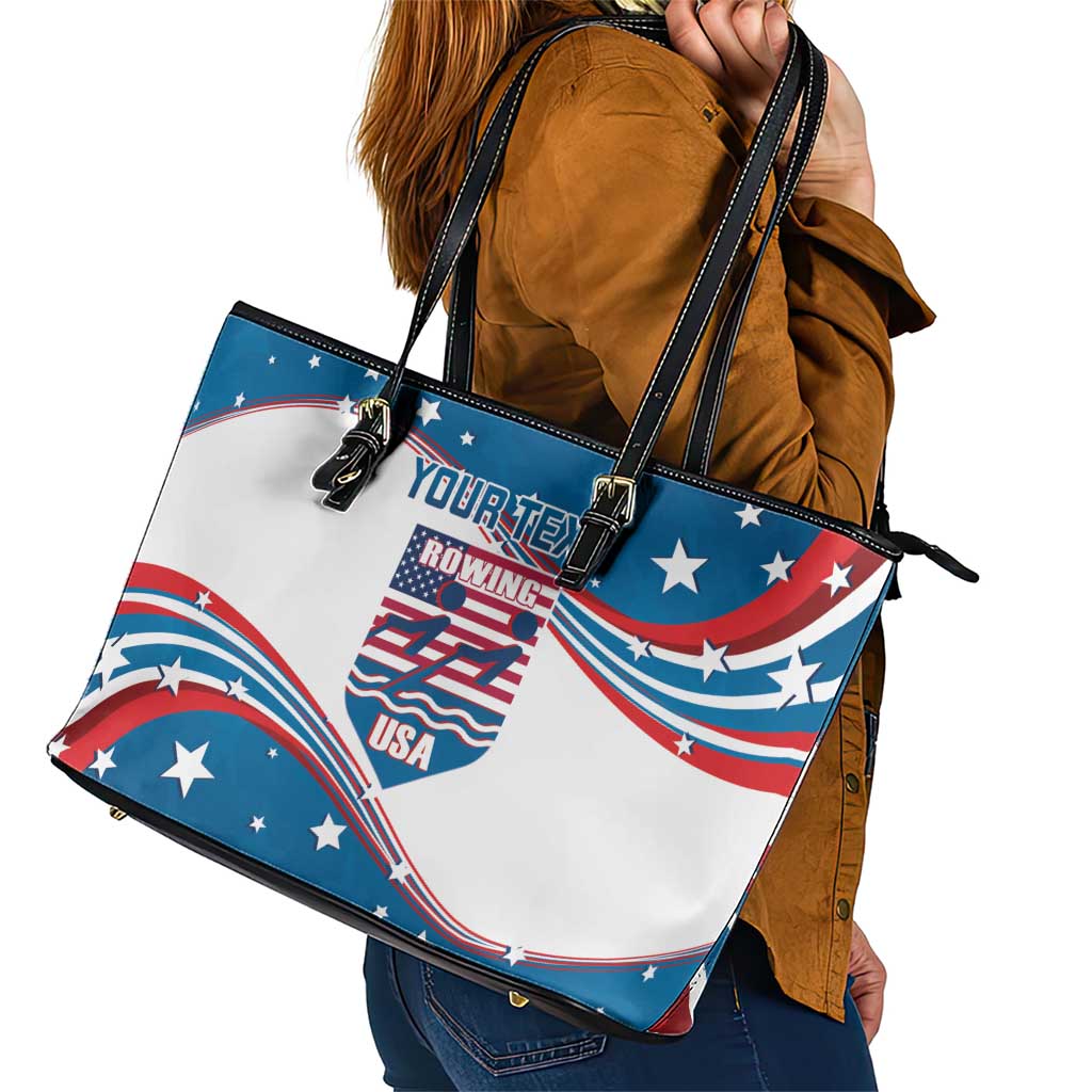 Personalized USA Rowing Leather Tote Bag 2024 United States Flag Curve Style - Wonder Print Shop
