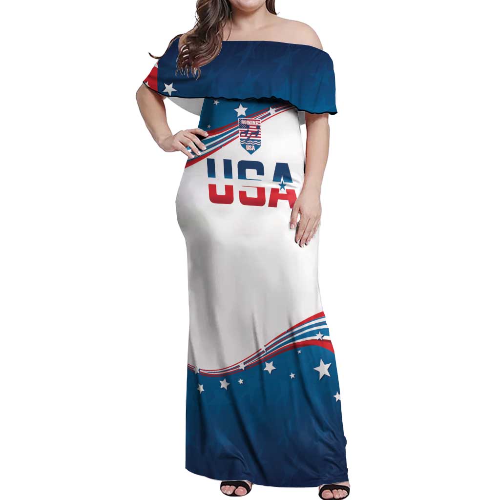 Personalized USA Rowing Off Shoulder Maxi Dress 2024 United States Flag Curve Style - Wonder Print Shop