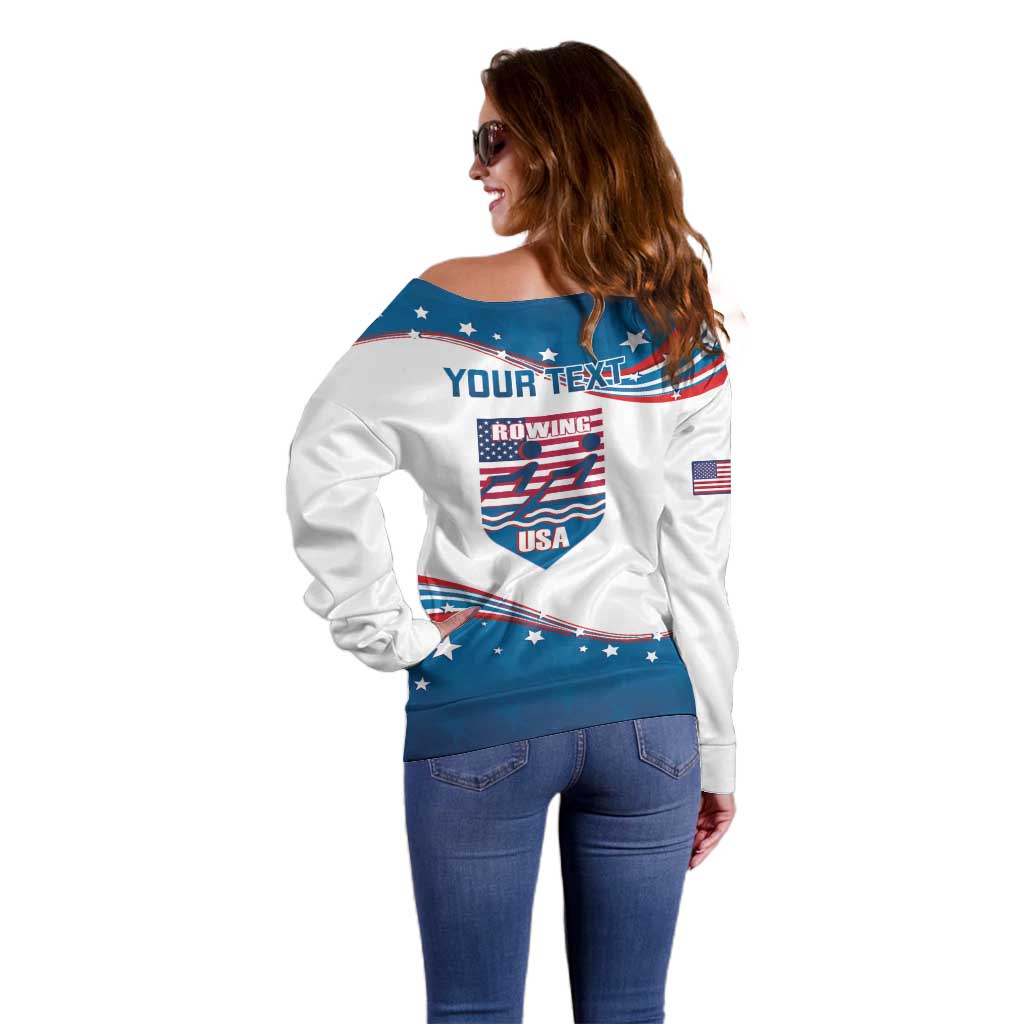 Personalized USA Rowing Off Shoulder Sweater 2024 United States Flag Curve Style - Wonder Print Shop