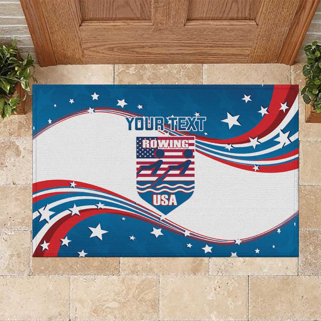 Personalized USA Rowing Rubber Doormat 2024 United States Flag Curve Style - Wonder Print Shop