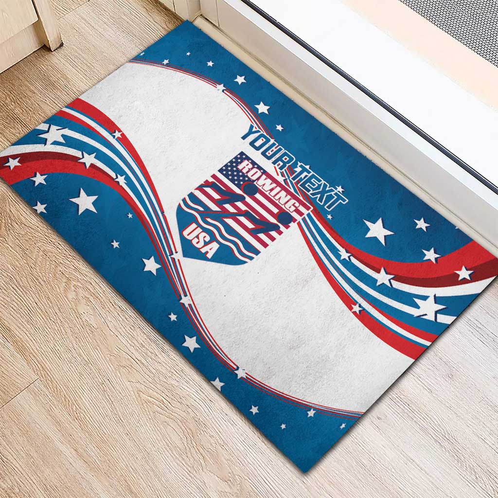 Personalized USA Rowing Rubber Doormat 2024 United States Flag Curve Style - Wonder Print Shop