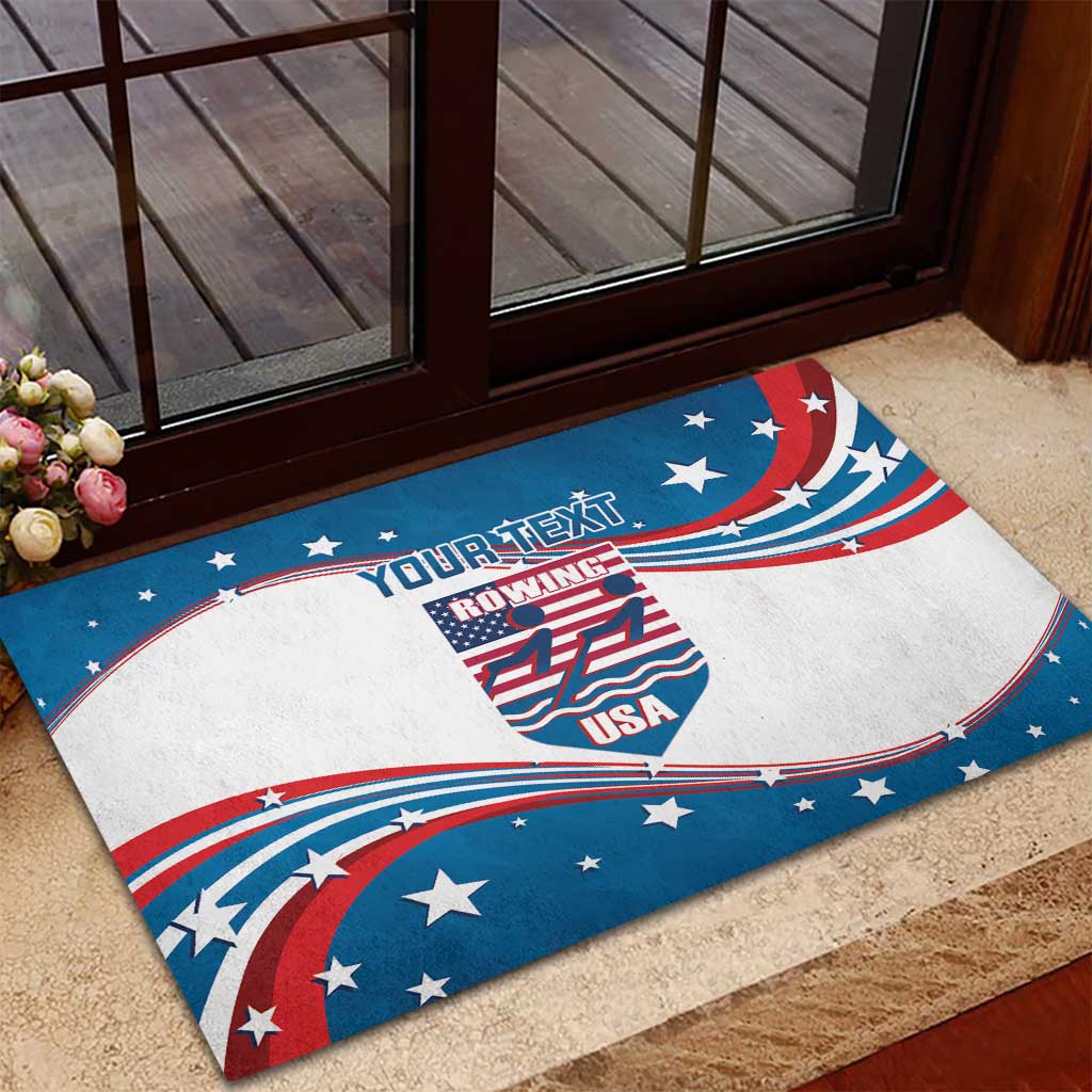 Personalized USA Rowing Rubber Doormat 2024 United States Flag Curve Style - Wonder Print Shop