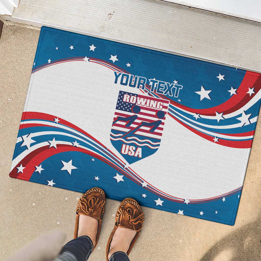 Personalized USA Rowing Rubber Doormat 2024 United States Flag Curve Style - Wonder Print Shop