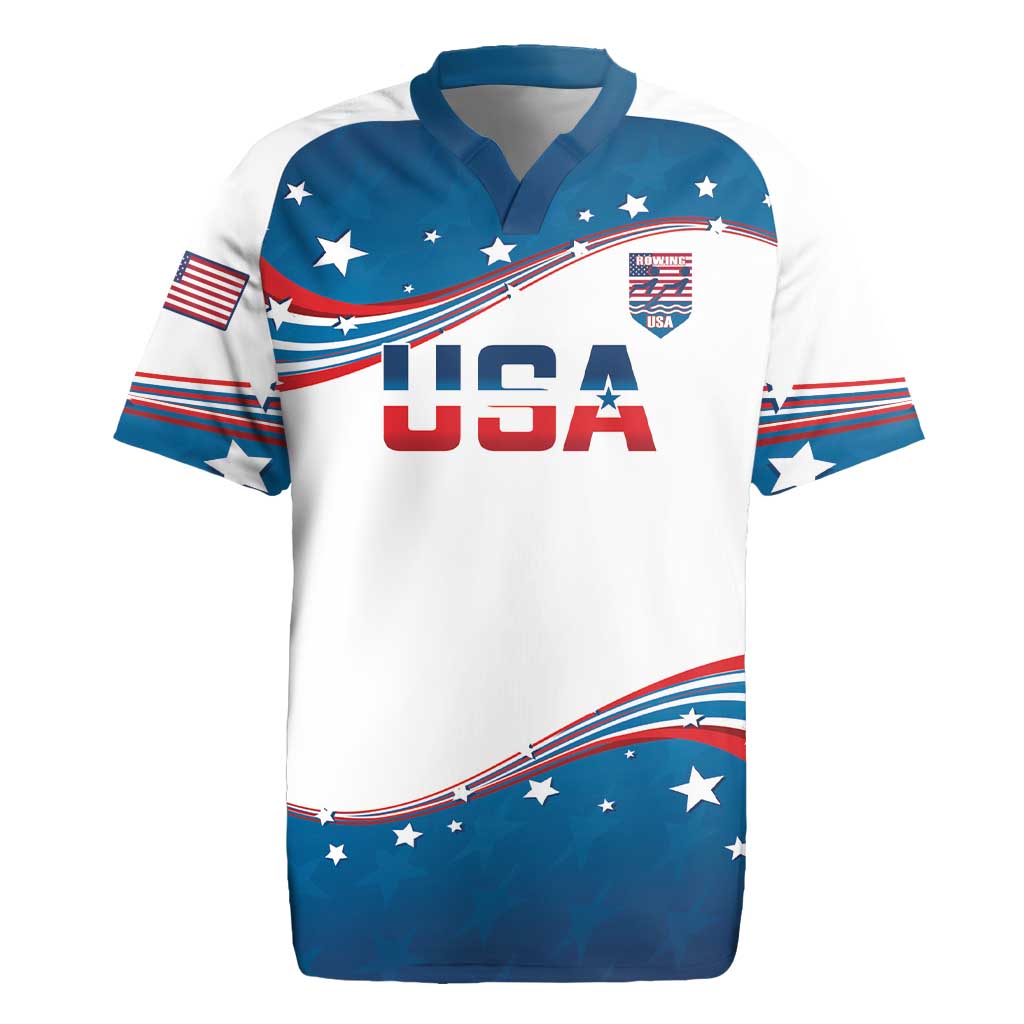 Personalized USA Rowing Rugby Jersey 2024 United States Flag Curve Style - Wonder Print Shop