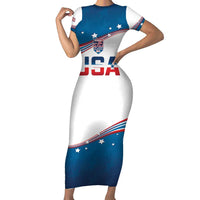 Personalized USA Rowing Short Sleeve Bodycon Dress 2024 United States Flag Curve Style - Wonder Print Shop