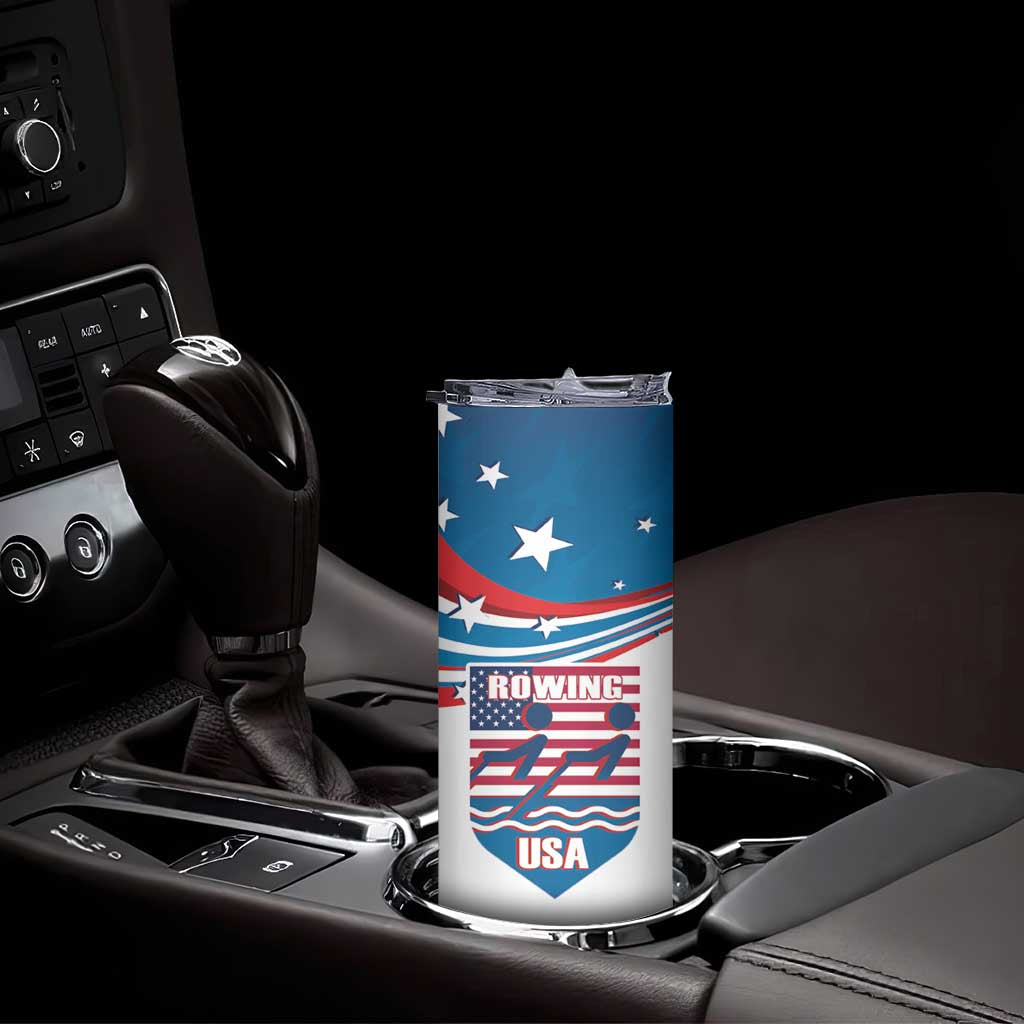 Personalized USA Rowing Skinny Tumbler 2024 United States Flag Curve Style - Wonder Print Shop