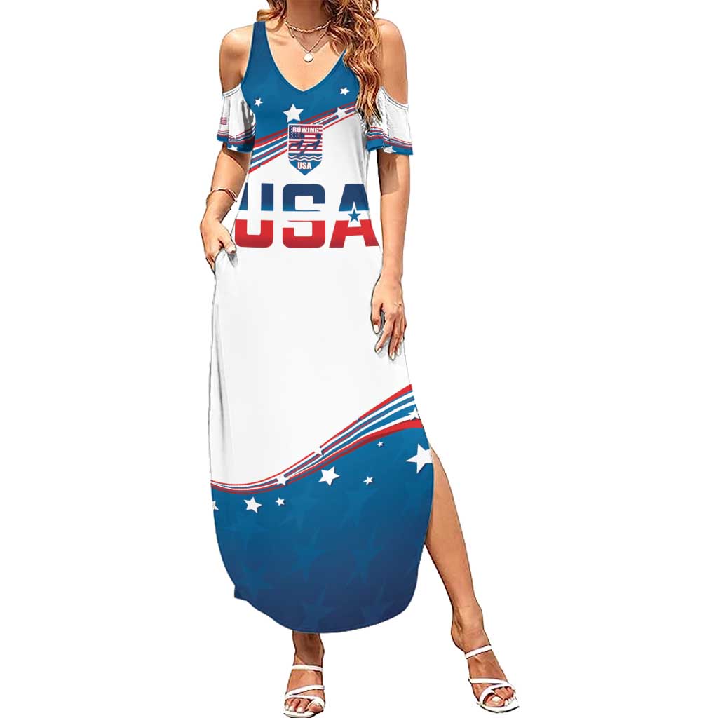 Personalized USA Rowing Summer Maxi Dress 2024 United States Flag Curve Style - Wonder Print Shop