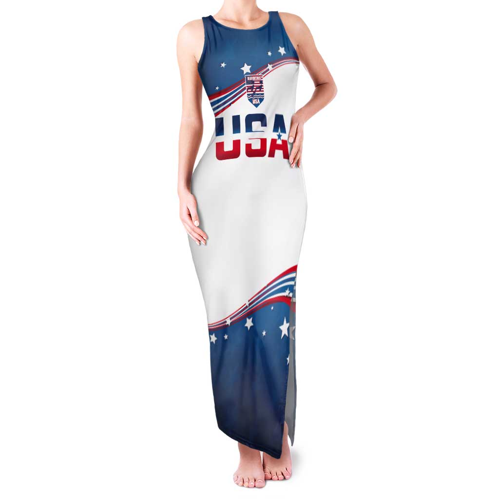Personalized USA Rowing Tank Maxi Dress 2024 United States Flag Curve Style - Wonder Print Shop