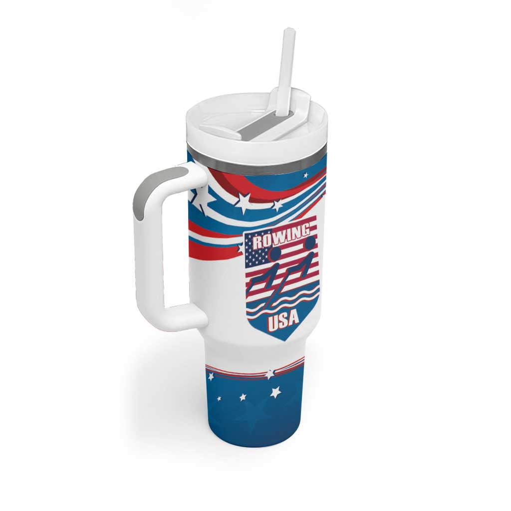 Personalized USA Rowing Tumbler With Handle 2024 United States Flag Curve Style - Wonder Print Shop