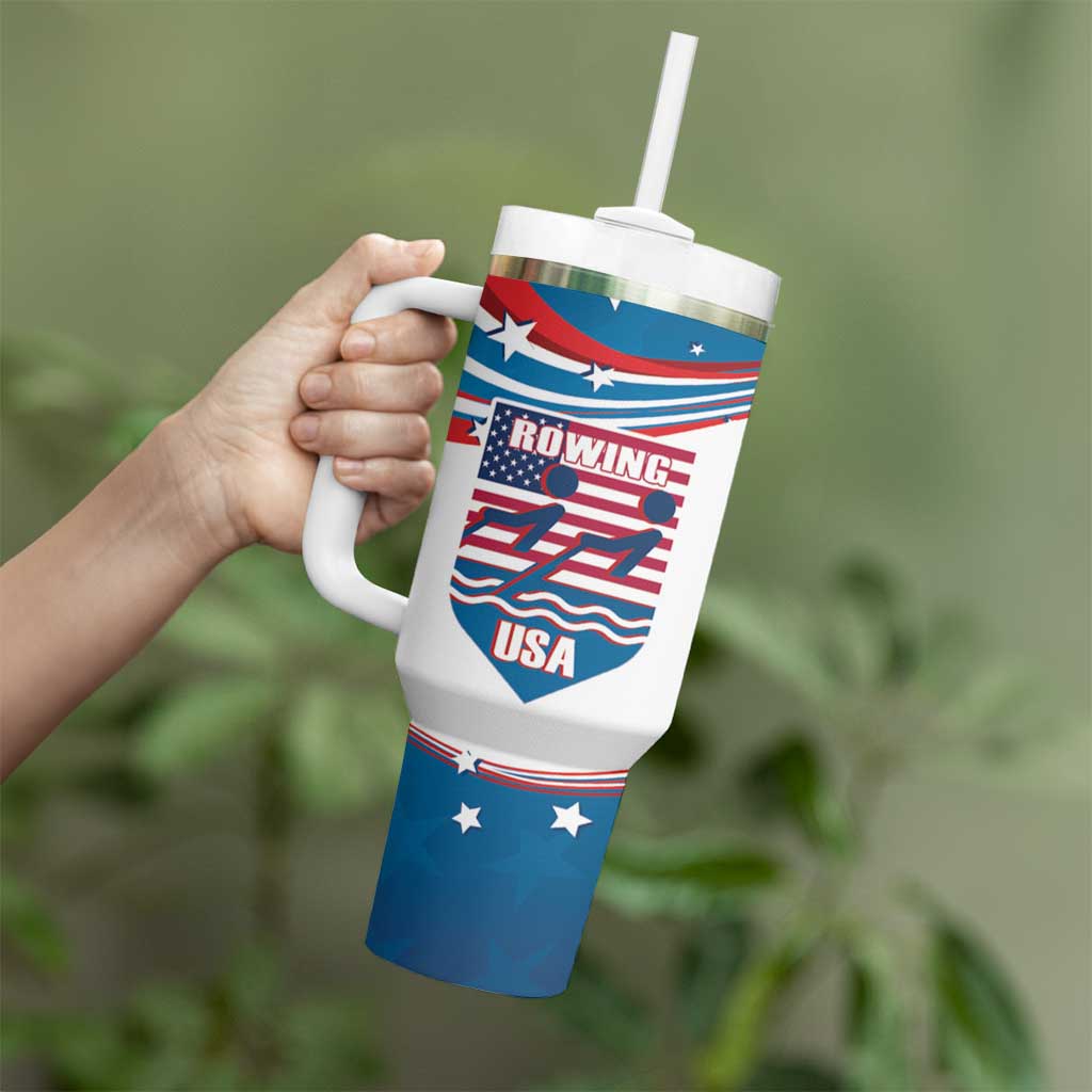 Personalized USA Rowing Tumbler With Handle 2024 United States Flag Curve Style - Wonder Print Shop