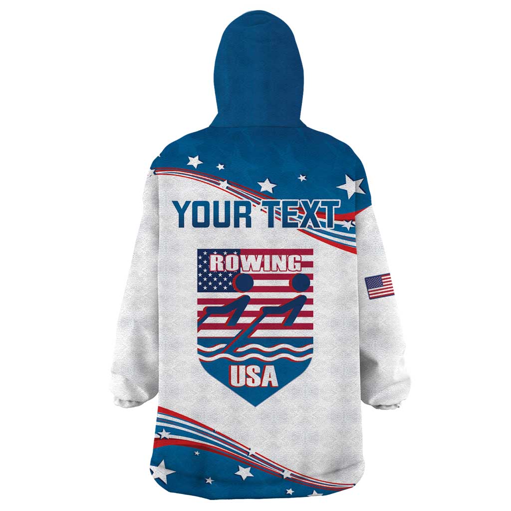 Personalized USA Rowing Wearable Blanket Hoodie 2024 United States Flag Curve Style - Wonder Print Shop