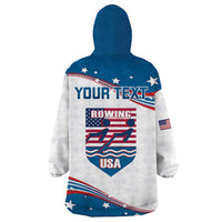 Personalized USA Rowing Wearable Blanket Hoodie 2024 United States Flag Curve Style - Wonder Print Shop