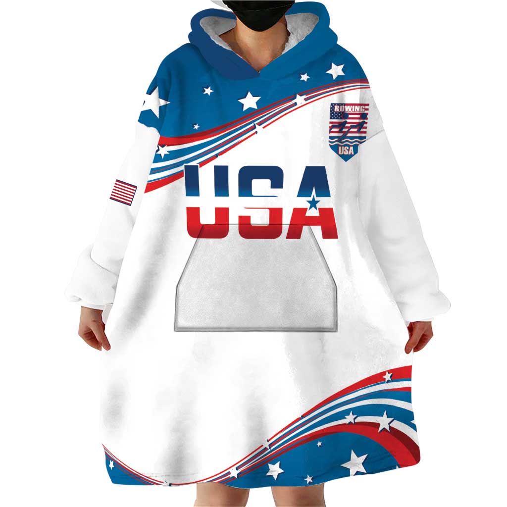 Personalized USA Rowing Wearable Blanket Hoodie 2024 United States Flag Curve Style - Wonder Print Shop