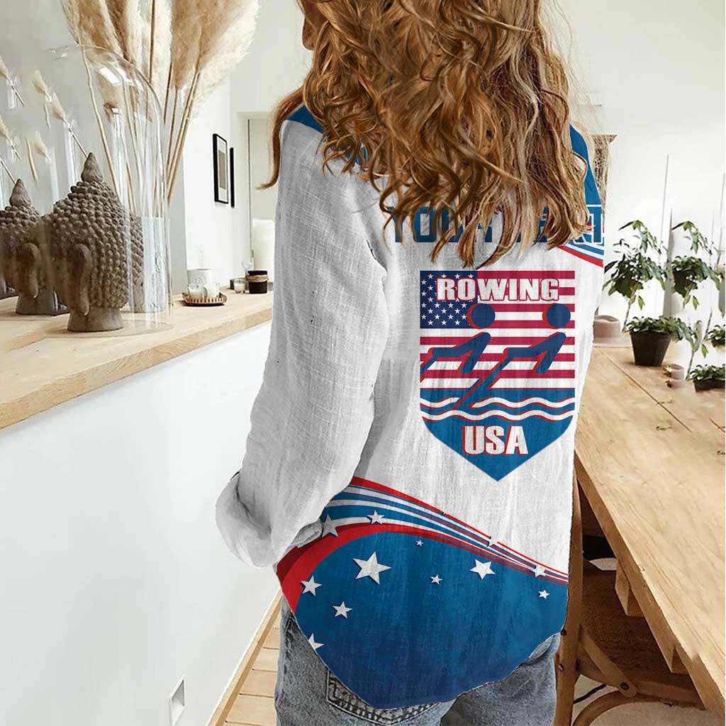 Personalized USA Rowing Women Casual Shirt 2024 United States Flag Curve Style - Wonder Print Shop
