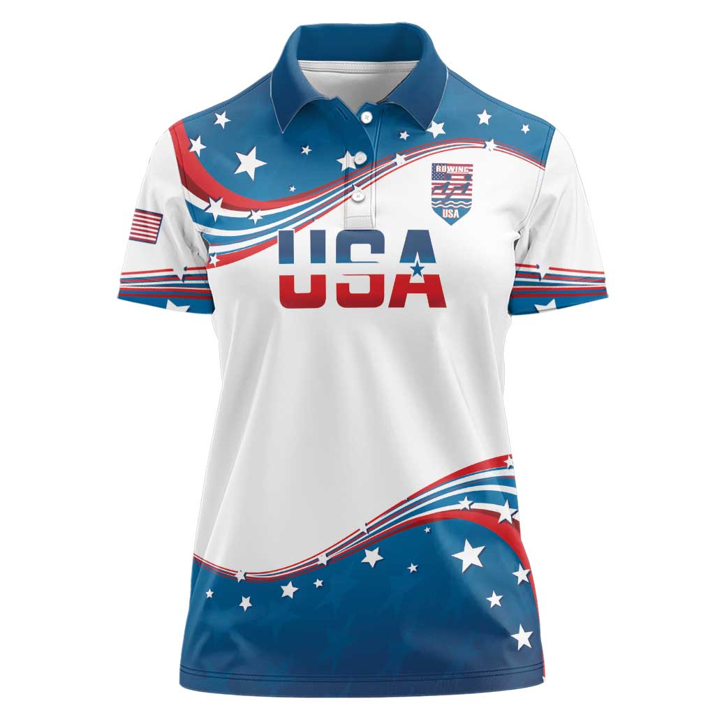 Personalized USA Rowing Women Polo Shirt 2024 United States Flag Curve Style - Wonder Print Shop
