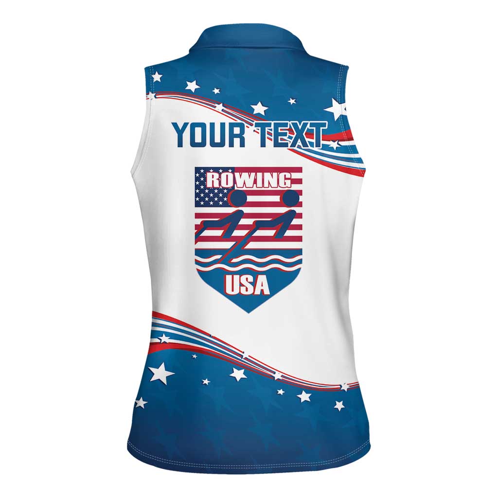 Personalized USA Rowing Women Sleeveless Polo Shirt 2024 United States Flag Curve Style - Wonder Print Shop