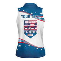 Personalized USA Rowing Women Sleeveless Polo Shirt 2024 United States Flag Curve Style - Wonder Print Shop