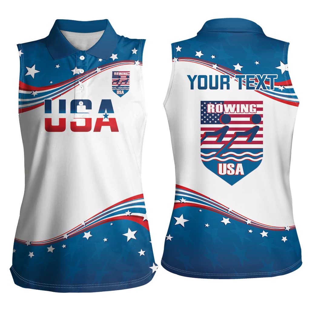 Personalized USA Rowing Women Sleeveless Polo Shirt 2024 United States Flag Curve Style - Wonder Print Shop