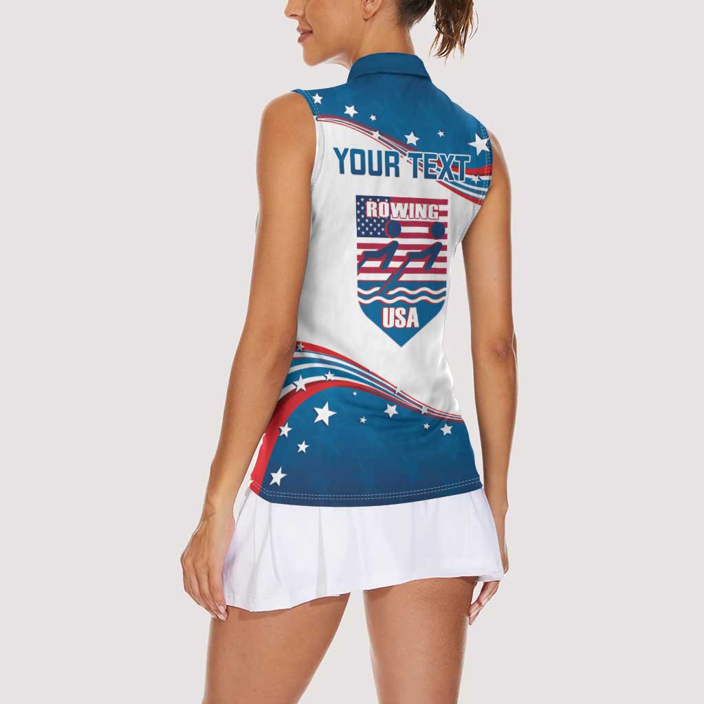 Personalized USA Rowing Women Sleeveless Polo Shirt 2024 United States Flag Curve Style - Wonder Print Shop