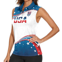 Personalized USA Rowing Women Sleeveless Polo Shirt 2024 United States Flag Curve Style - Wonder Print Shop