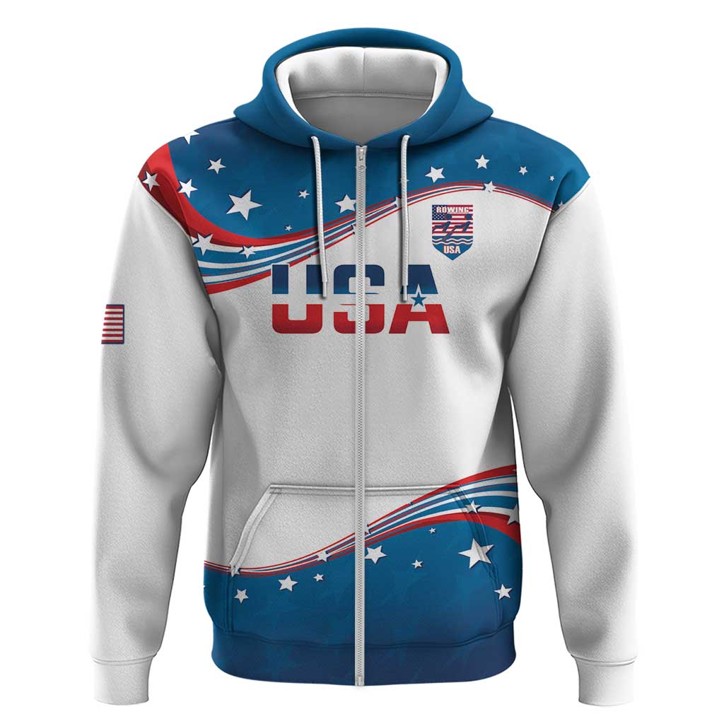 Personalized USA Rowing Zip Hoodie 2024 United States Flag Curve Style - Wonder Print Shop