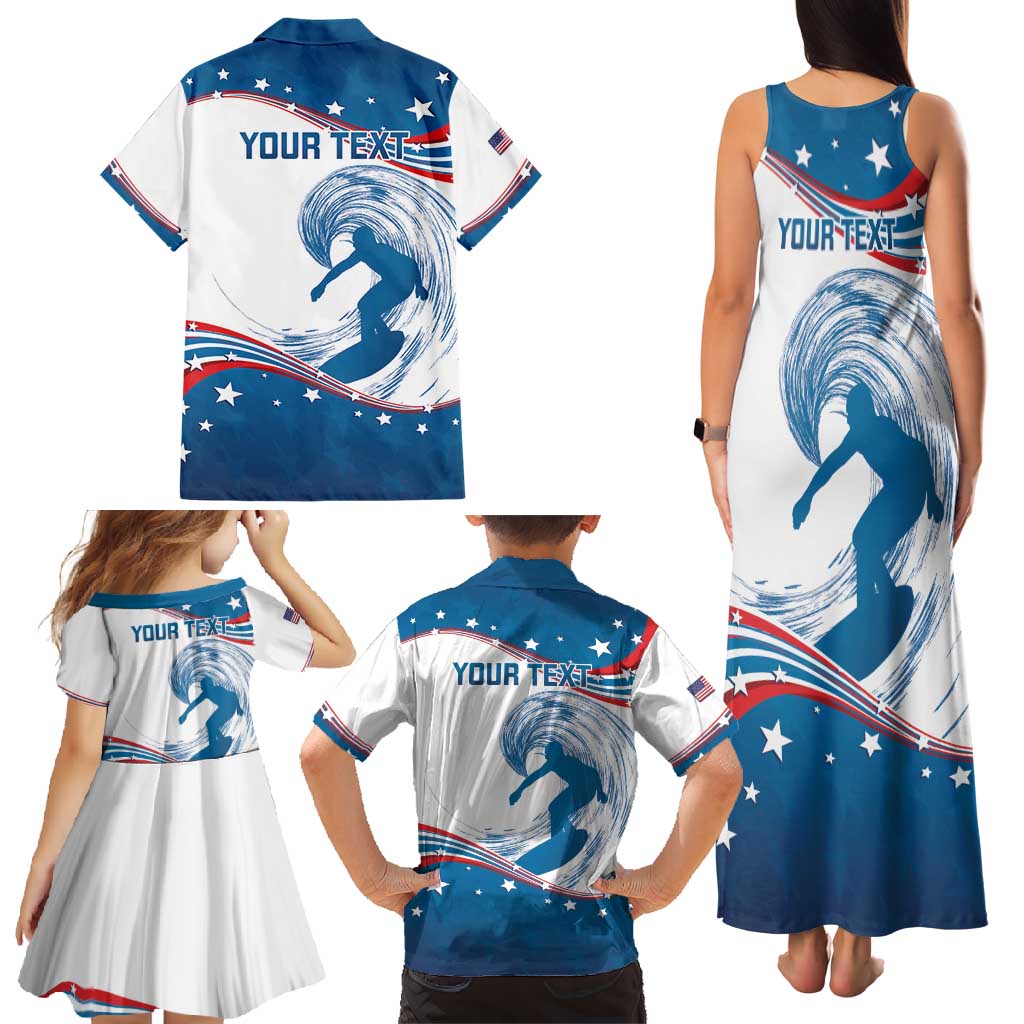 Personalized USA Surfing Family Matching Tank Maxi Dress and Hawaiian Shirt 2024 United States Flag Curve Style - Wonder Print Shop
