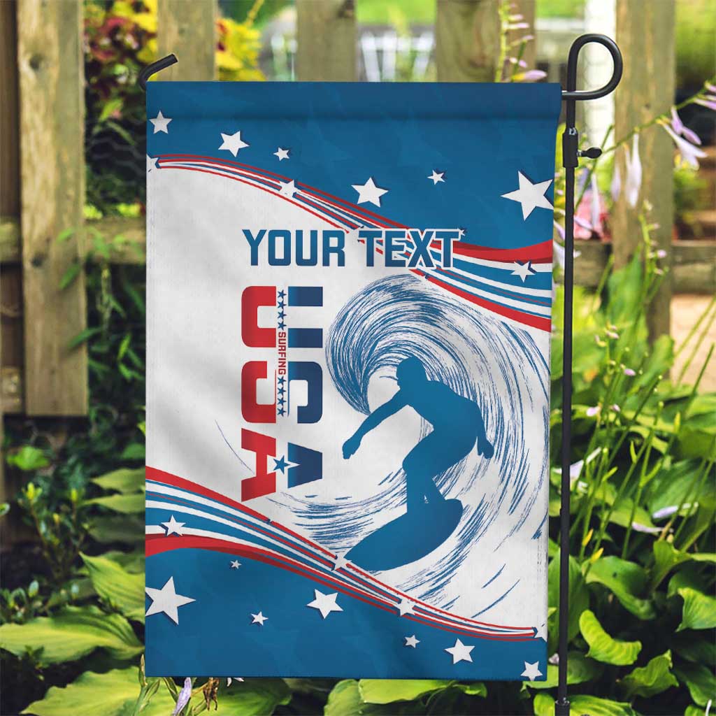 Personalized USA Surfing Garden Flag 2024 United States Flag Curve Style - Wonder Print Shop