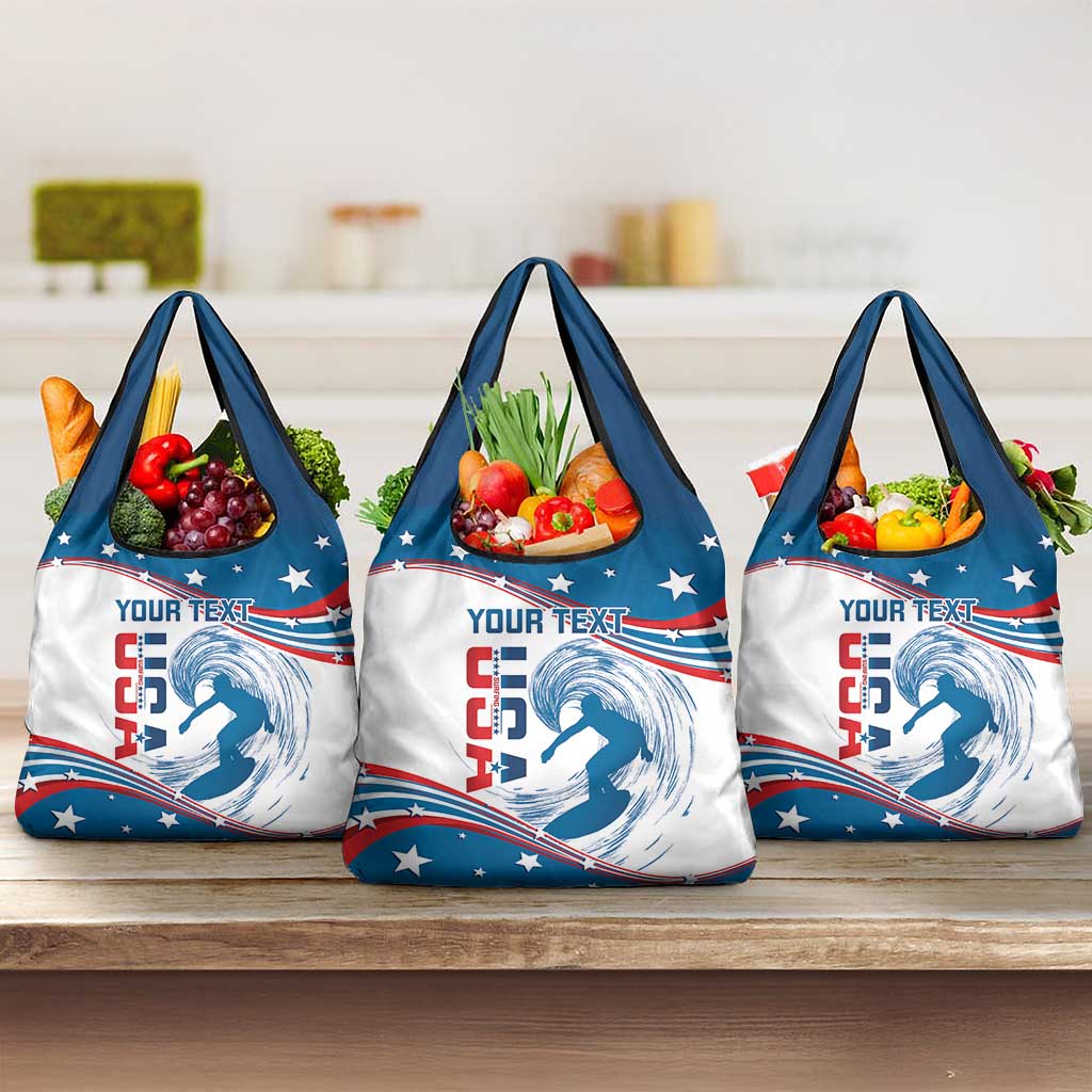 Personalized USA Surfing Grocery Bag United States Flag Curve Style
