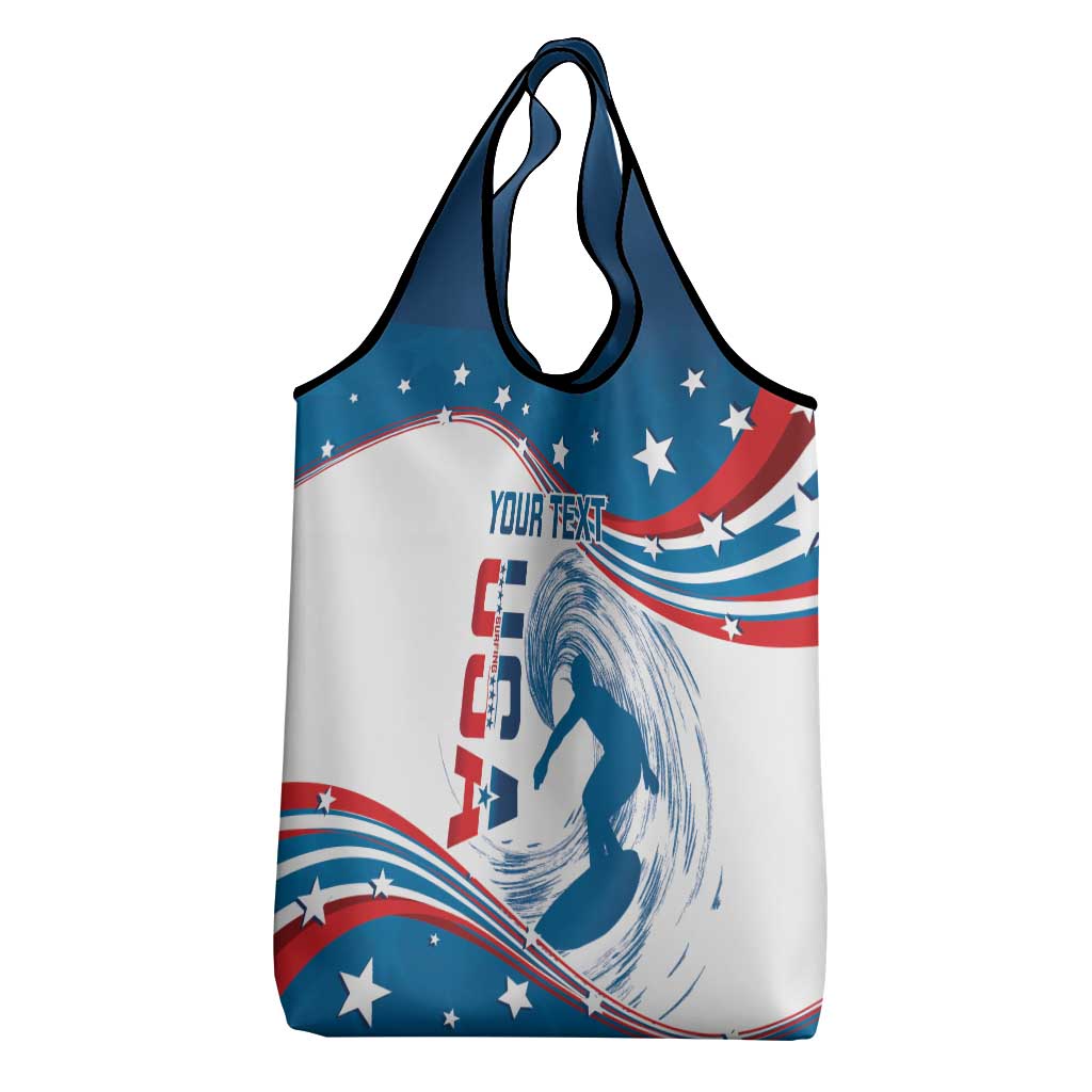 Personalized USA Surfing Grocery Bag United States Flag Curve Style