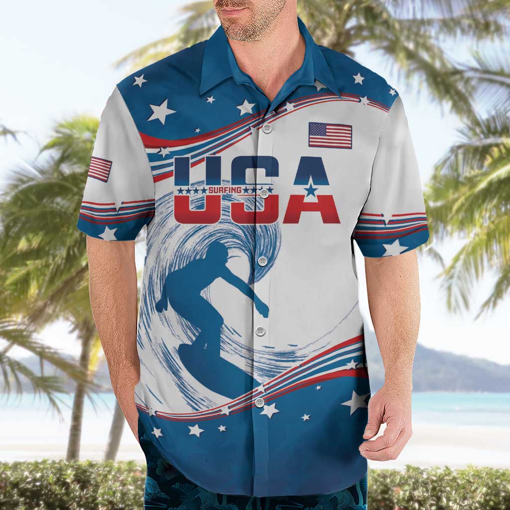 Personalized USA Surfing Hawaiian Shirt 2024 United States Flag Curve Style - Wonder Print Shop