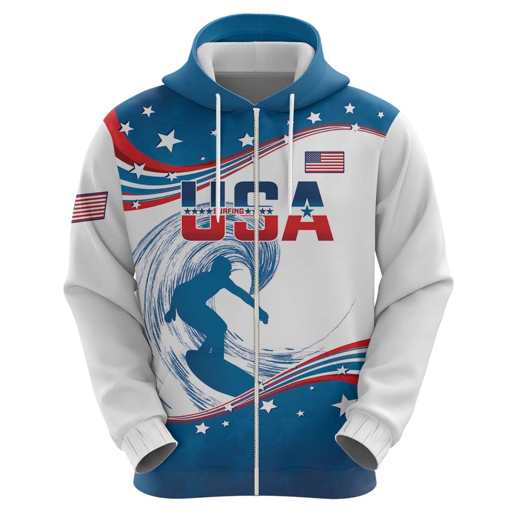 Personalized USA Surfing Hoodie 2024 United States Flag Curve Style - Wonder Print Shop