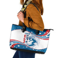 Personalized USA Surfing Leather Tote Bag 2024 United States Flag Curve Style - Wonder Print Shop