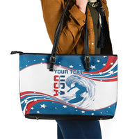 Personalized USA Surfing Leather Tote Bag 2024 United States Flag Curve Style - Wonder Print Shop