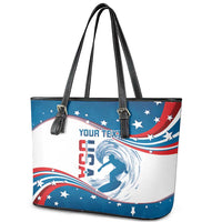 Personalized USA Surfing Leather Tote Bag 2024 United States Flag Curve Style - Wonder Print Shop