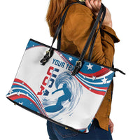 Personalized USA Surfing Leather Tote Bag 2024 United States Flag Curve Style - Wonder Print Shop