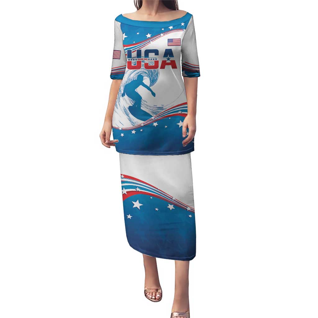 Personalized USA Surfing Puletasi 2024 United States Flag Curve Style - Wonder Print Shop