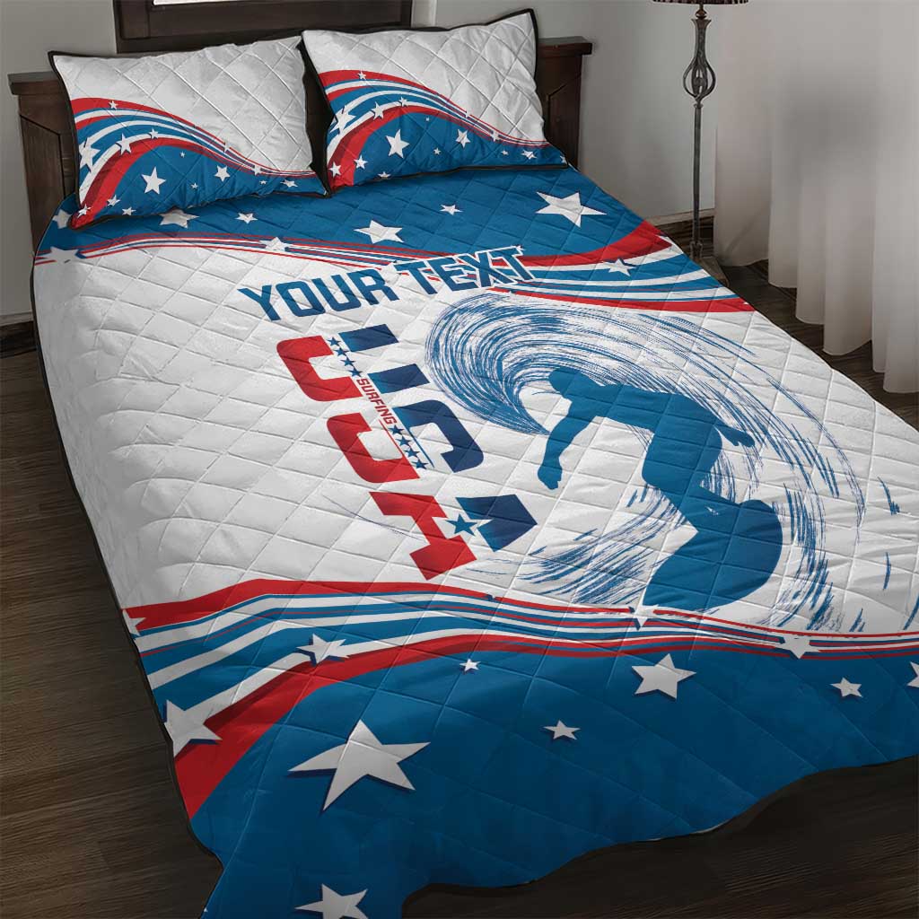 Personalized USA Surfing Quilt Bed Set 2024 United States Flag Curve Style - Wonder Print Shop