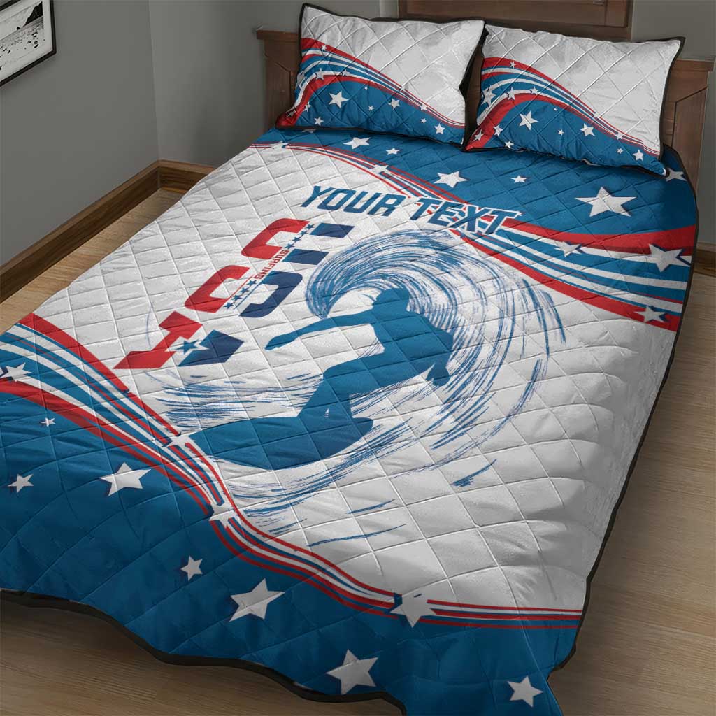 Personalized USA Surfing Quilt Bed Set 2024 United States Flag Curve Style - Wonder Print Shop