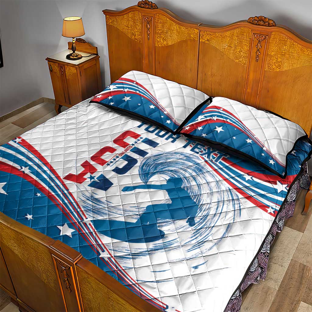 Personalized USA Surfing Quilt Bed Set 2024 United States Flag Curve Style - Wonder Print Shop