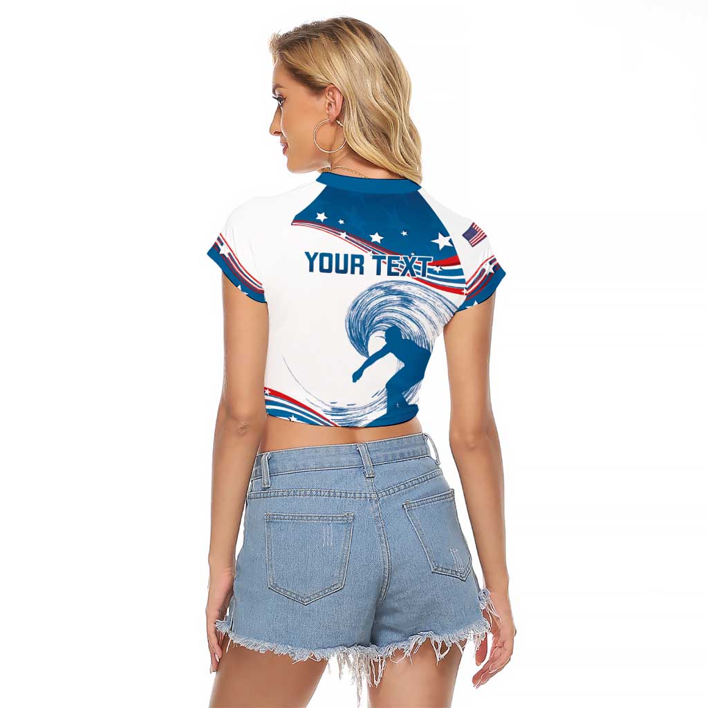 Personalized USA Surfing Raglan Cropped T Shirt 2024 United States Flag Curve Style - Wonder Print Shop